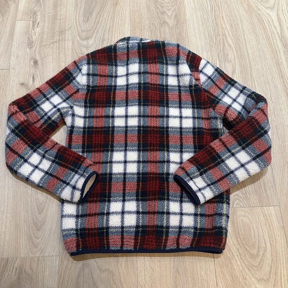 Vineyard Vines Boys Sherpa Fleece 1/4 Zip Jacket Tartan Plaid Size L 16 Holiday